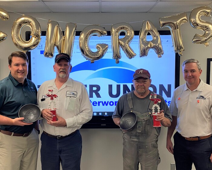 Pictured L-R: Ron Aultman (Product Engineering Manager), Sonny Denson, Jerry Clark and Jon Pollard (Vice President, Anniston Operations)